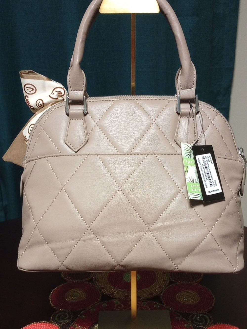 Quilted Dome Satchel w/Crossbody Strap - Picture 6 of 16